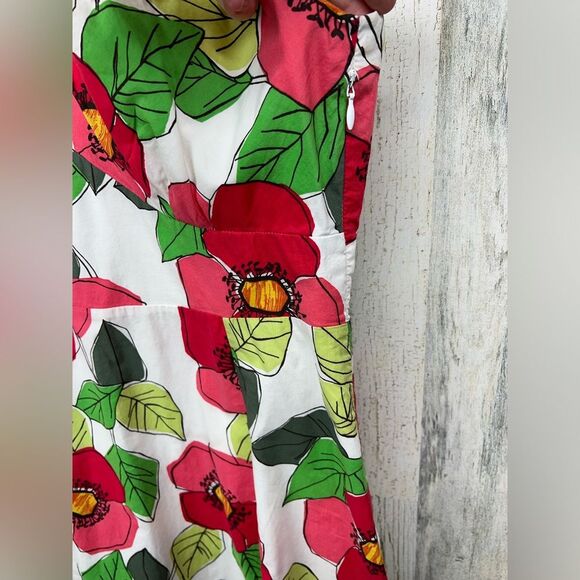 Boden Floral Print V Neck A Line Midi Dress womens 12L - Picture 2 of 7
